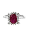 Ruby and Mixed Cut Diamond Halo Ring in White Gold