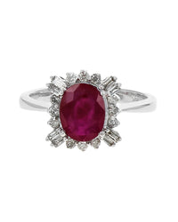 Ruby and Mixed Cut Diamond Halo Ring in White Gold