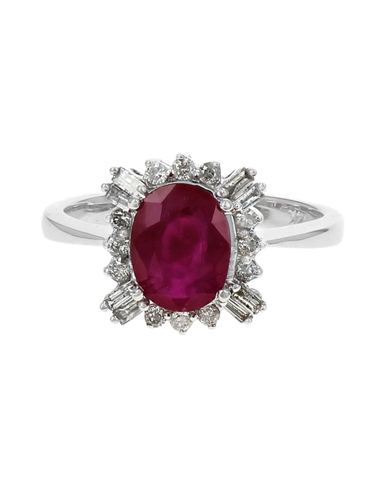 Ruby and Mixed Cut Diamond Halo Ring in White Gold