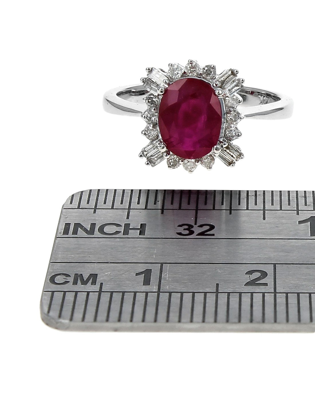 Ruby and Mixed Cut Diamond Halo Ring in White Gold