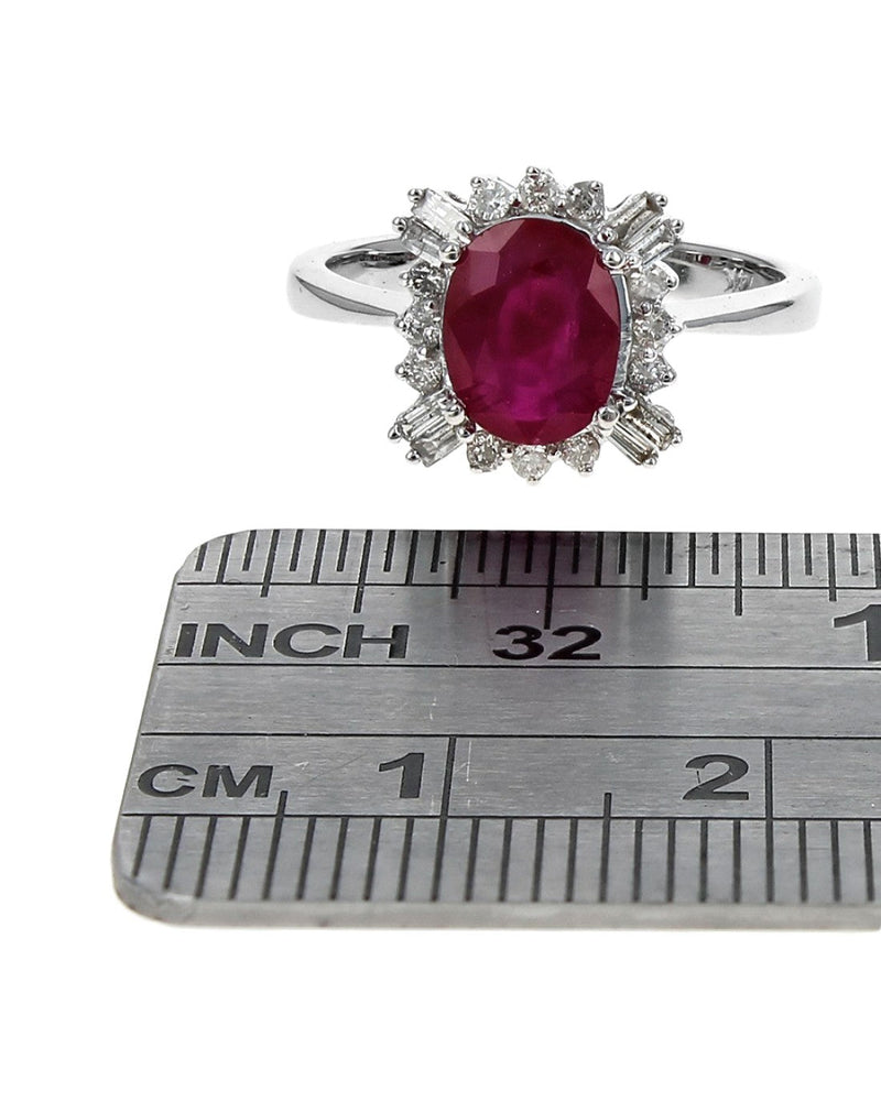 Ruby and Mixed Cut Diamond Halo Ring in White Gold