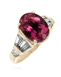 Pink Tourmaline and Mixed Cut Diamond Ring