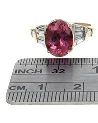 Pink Tourmaline and Mixed Cut Diamond Ring