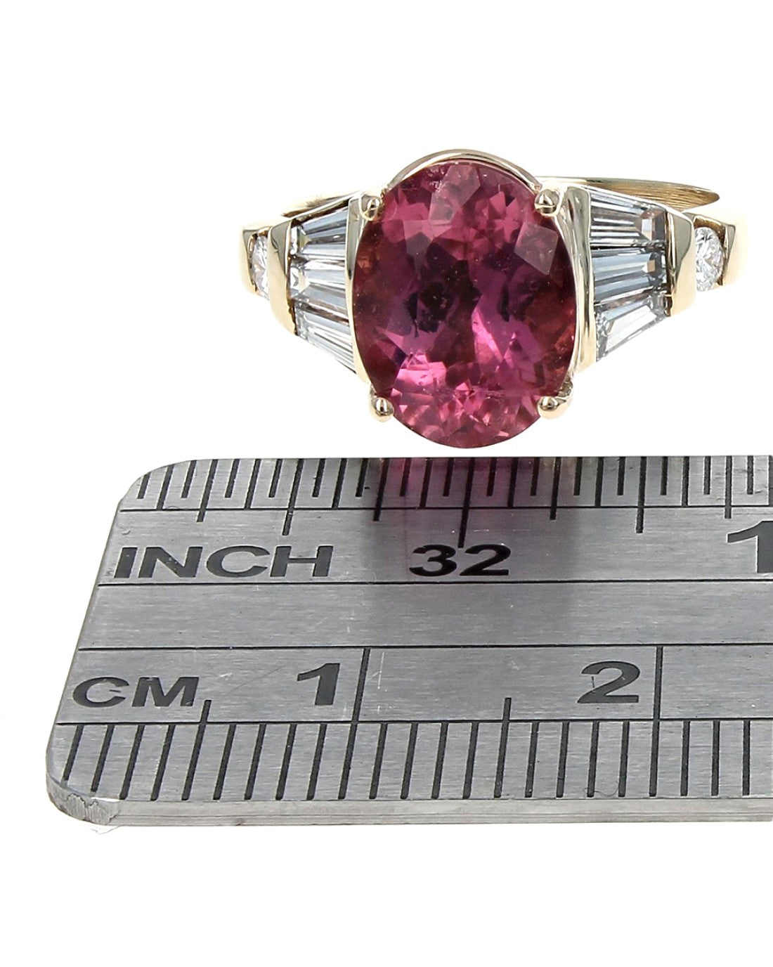 Pink Tourmaline and Mixed Cut Diamond Ring