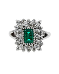 Emerald and Diamond Double Halo Ring