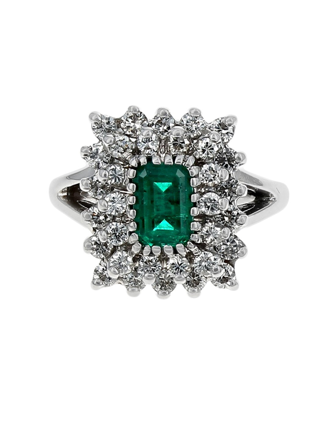 Emerald and Diamond Double Halo Ring