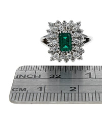 Emerald and Diamond Double Halo Ring