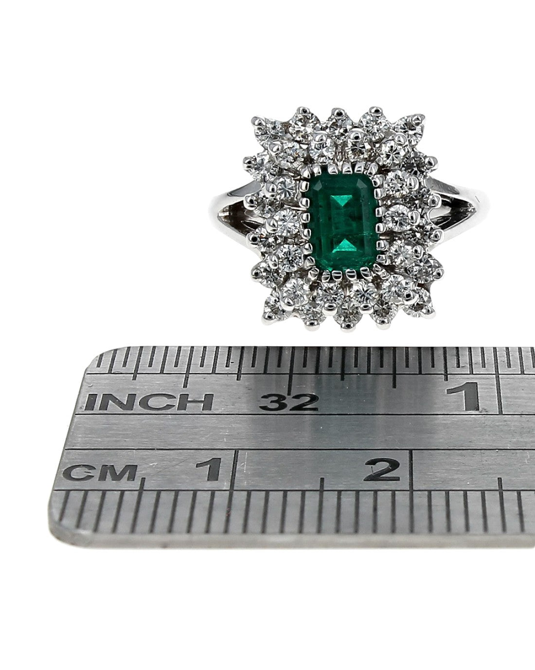 Emerald and Diamond Double Halo Ring