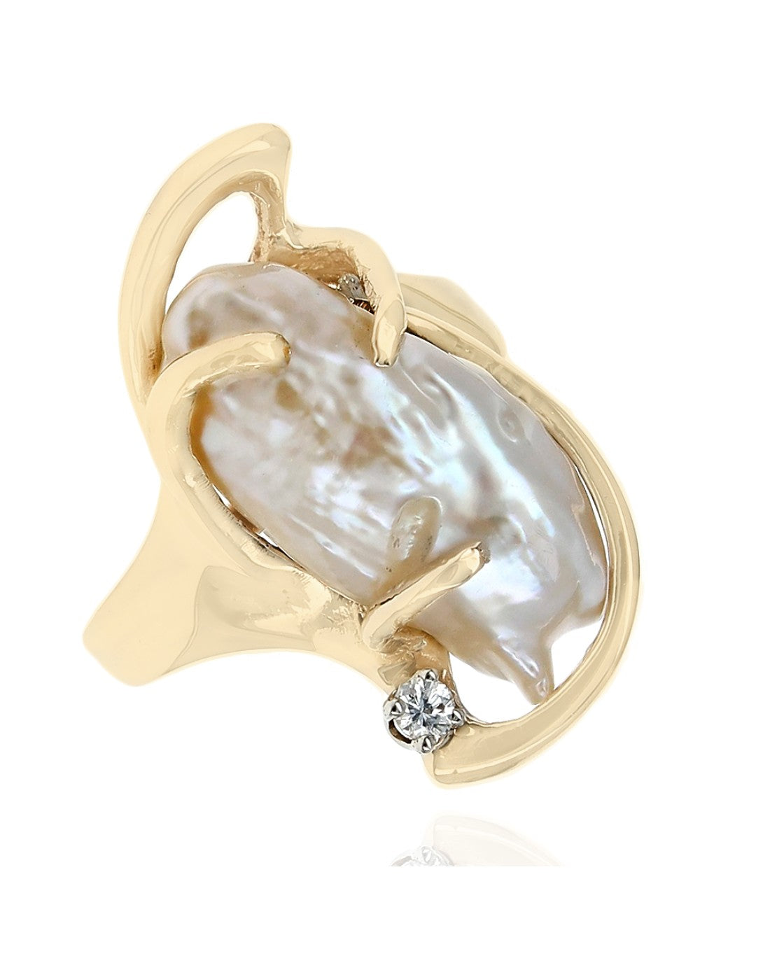 Baroque Pearl and Diamond Accent Fashion Ring in Yellow Gold