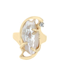 Baroque Pearl and Diamond Accent Fashion Ring in Yellow Gold