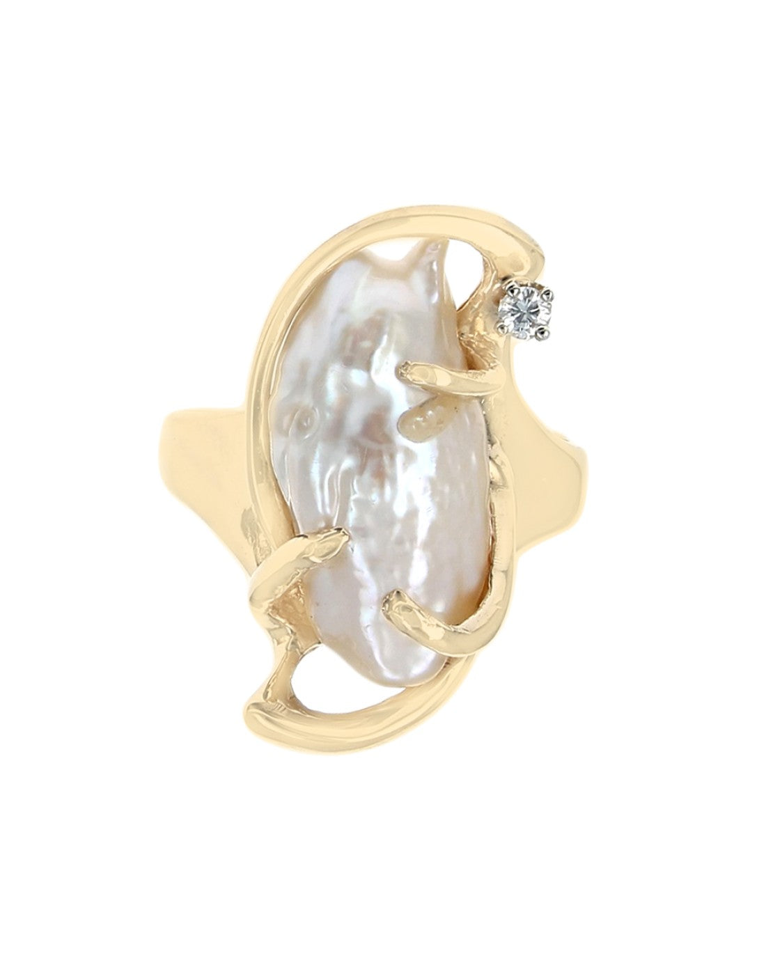 Baroque Pearl and Diamond Accent Fashion Ring in Yellow Gold