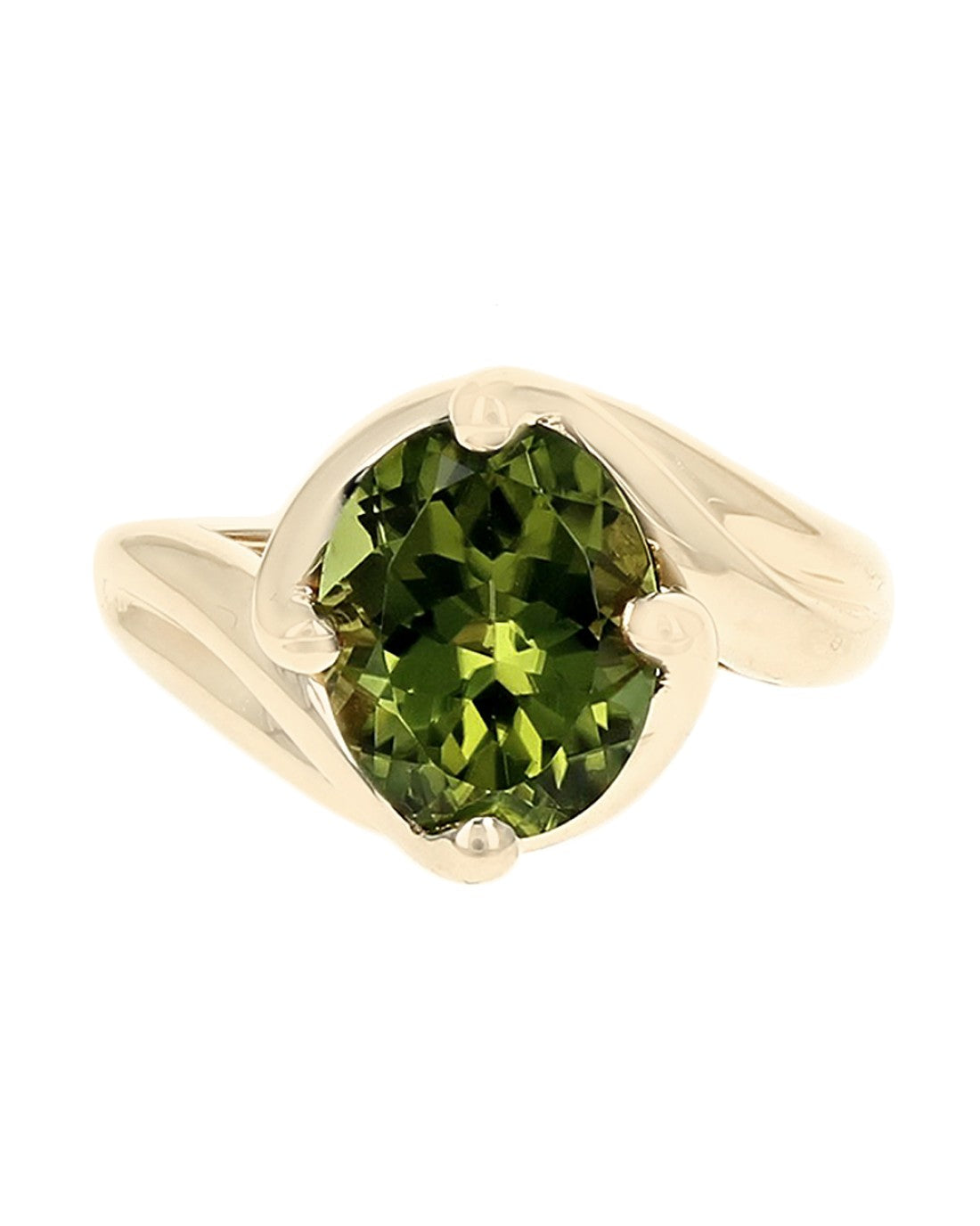 Peridot Solitaire Bypass Ring in Yellow Gold