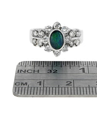Australian Black Opal and Diamond Halo Ring