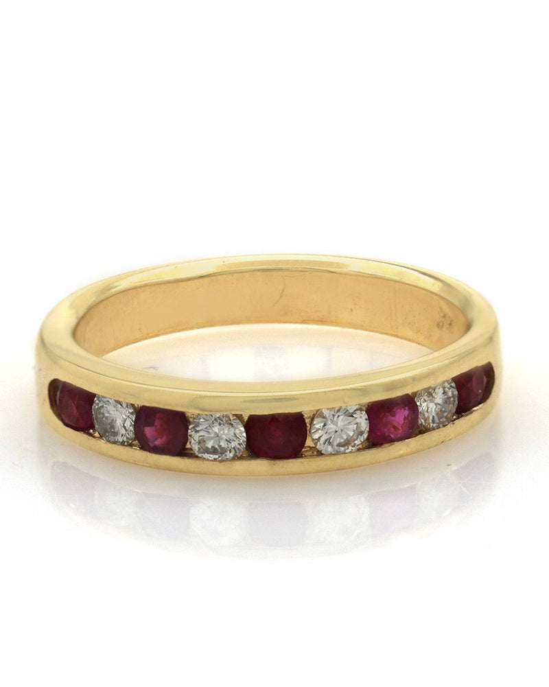 Alternating Ruby and Diamond Band in Gold