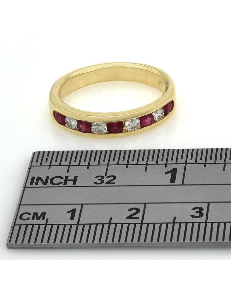 Alternating Ruby and Diamond Band in Gold