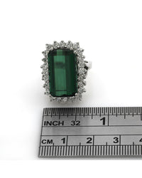 Green Tourmaline and Diamond Halo Ring