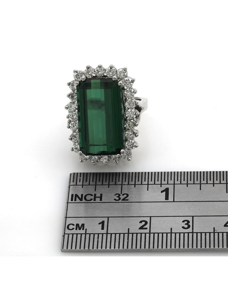 Green Tourmaline and Diamond Halo Ring