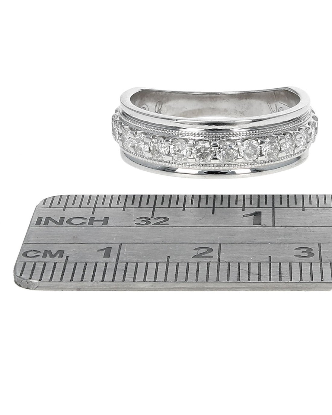 Gentlemen's Diamond Milgrain Accent Ring in White Gold