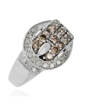 Diamond Milgrain Buckle Ring in White Gold