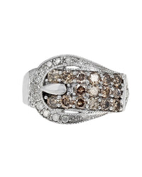 Diamond Milgrain Buckle Ring in White Gold