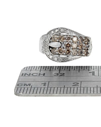 Diamond Milgrain Buckle Ring in White Gold