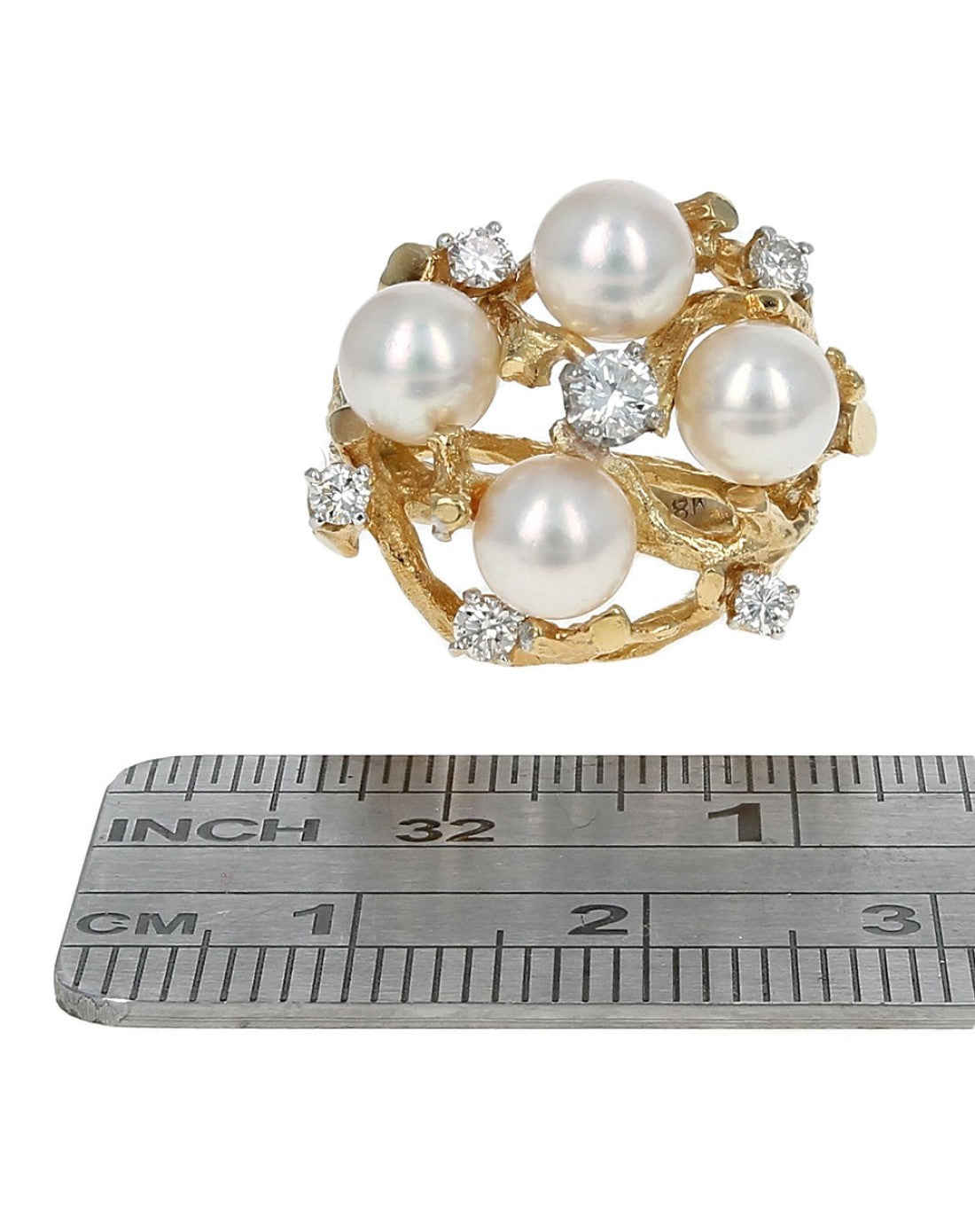 Akoya Pearl and Diamond Free Form Ring