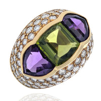Peridot, Amethyst and Diamond Pave Dome Ring