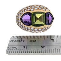 Peridot, Amethyst and Diamond Pave Dome Ring