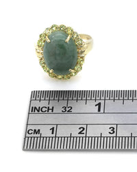 Oval Jade Cabochon and Chrysoberyl Halo Ring