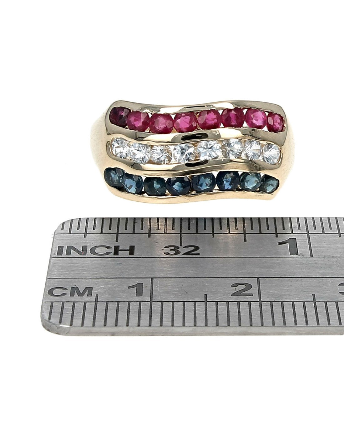 Ruby and Sapphire Wave Ring in Yellow Gold