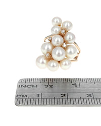 Pearl and Diamond Cluster Ring in Yellow Gold