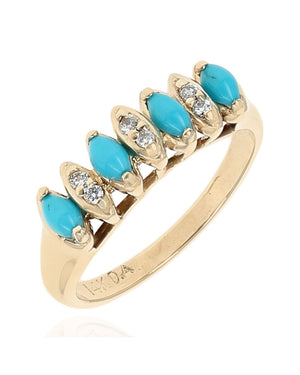 Alternating Synthetic Turquoise and Diamond Ring