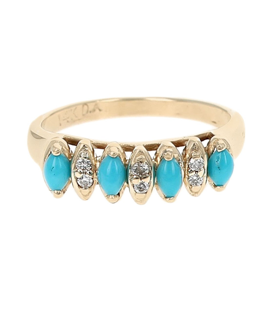 Alternating Synthetic Turquoise and Diamond Ring