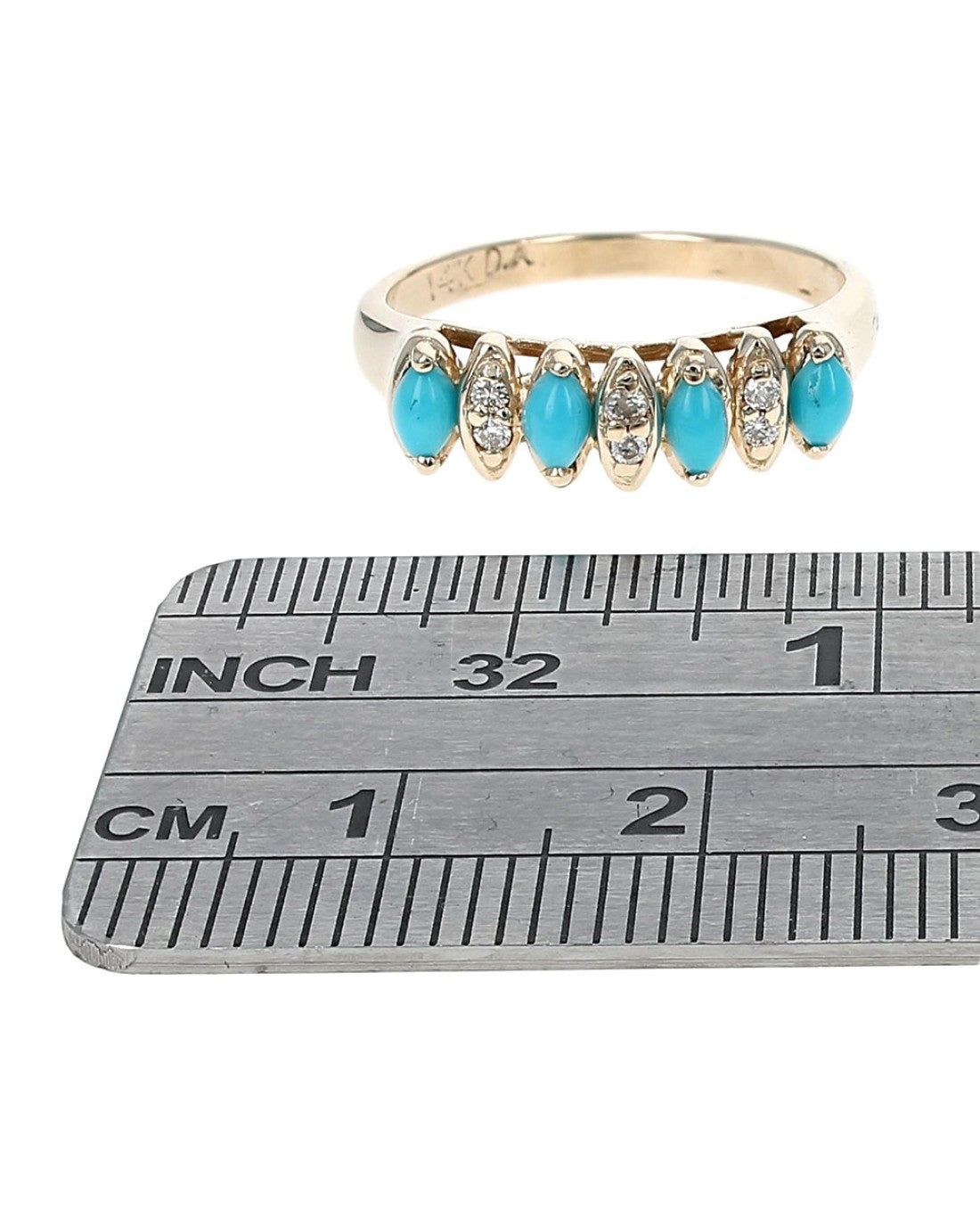 Alternating Synthetic Turquoise and Diamond Ring