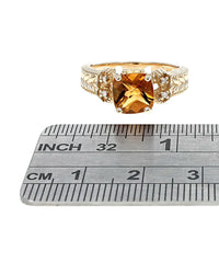 Checkerboard Cushion Citrine and Diamond Accent Ring