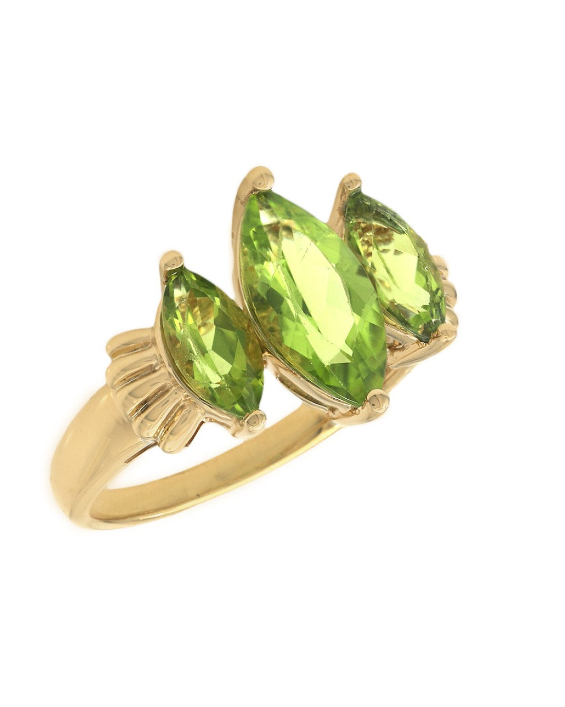 3 Stone Peridot Ring in Yellow Gold