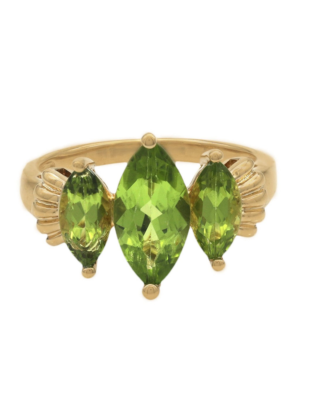 3 Stone Peridot Ring in Yellow Gold