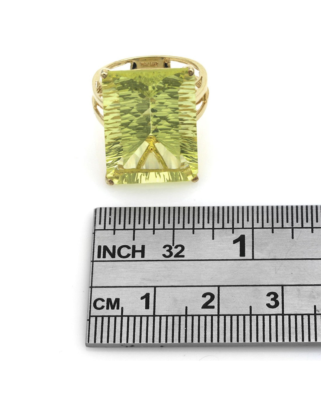 Lemon Quartz Split Shank Ring in Yellow Gold