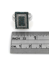 Irradiated Blue and White Diamond Double Halo Ring in White Gold