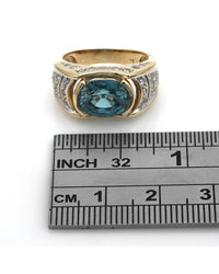 Blue Zircon and Diamond Pave Ring