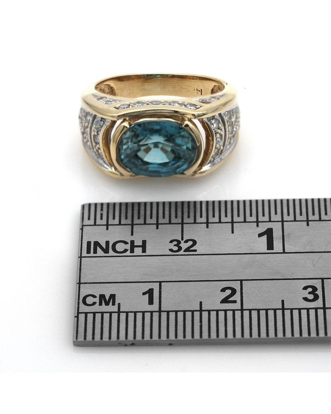 Blue Zircon and Diamond Pave Ring