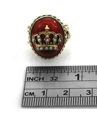 Red Enamel and Seed Pearl Coronet Ring