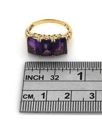 3 Stone Amethyst Ring in Yellow Gold