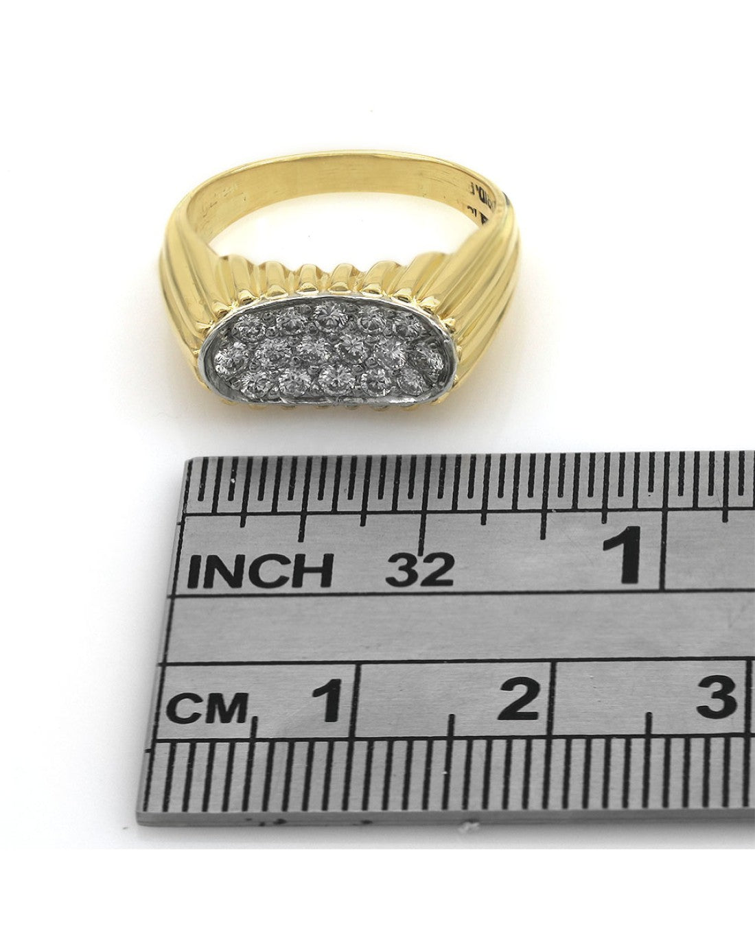 Diamond Concave Fluted Ring in Gold and Platinum