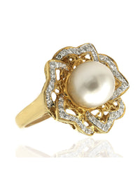 South Sea Pearl and Diamond Open Scroll Ring