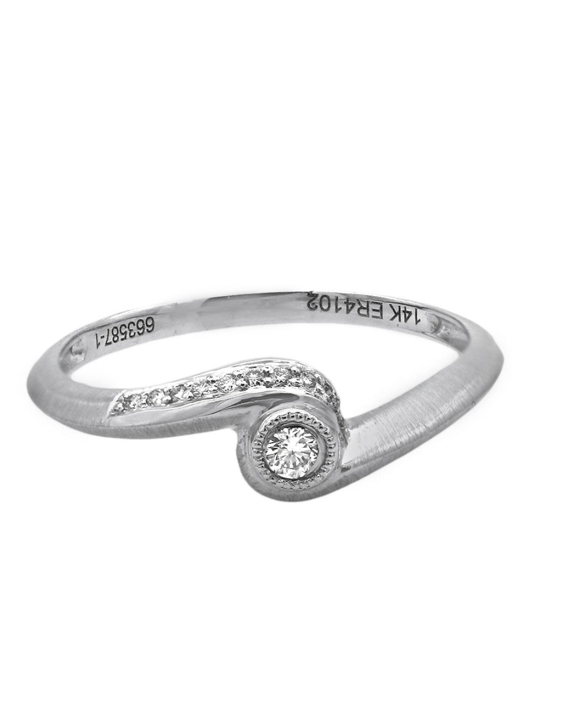 Diamond Bypass Ring in 14K Brushed White Gold