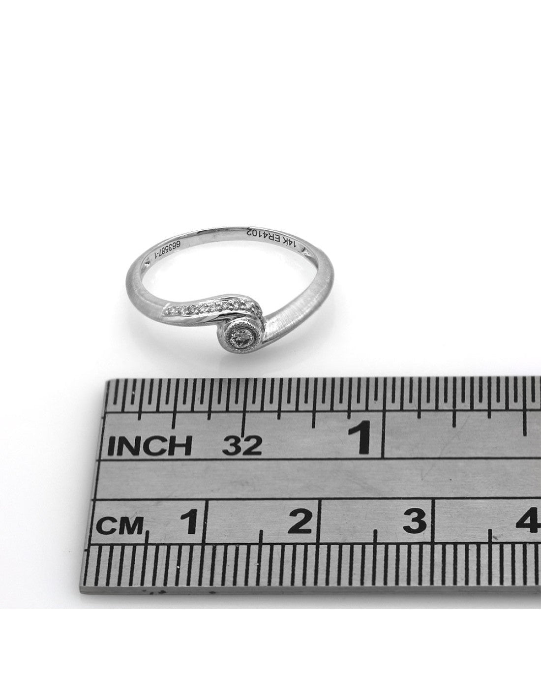 Diamond Bypass Ring in 14K Brushed White Gold