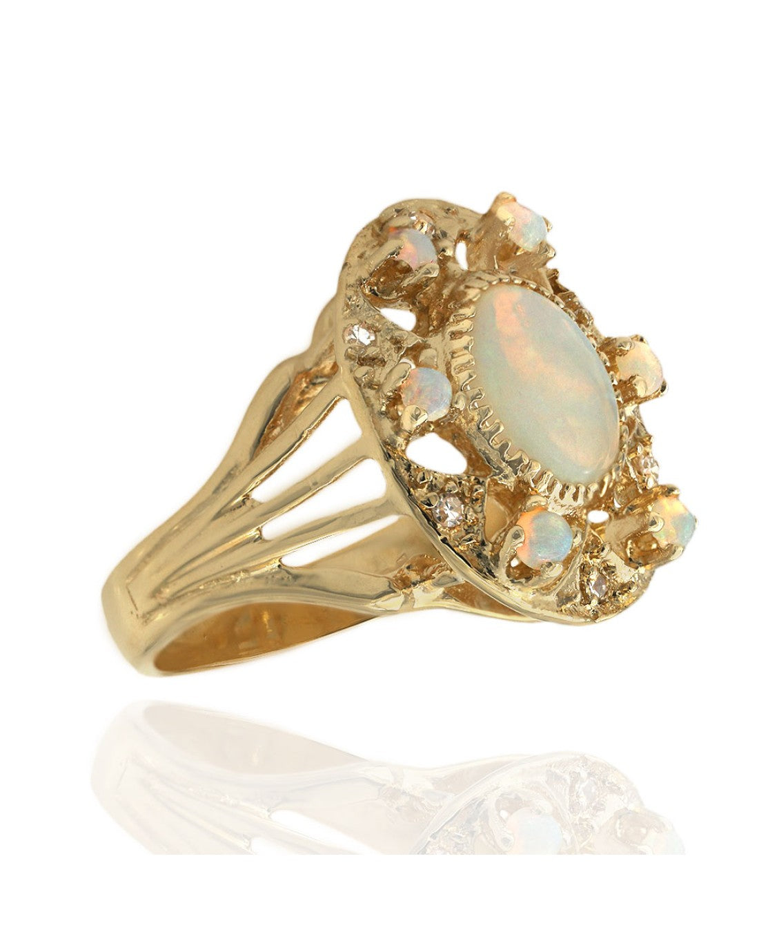 Ethiopian Opal and Diamond Split Shank Ring