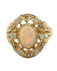 Ethiopian Opal and Diamond Split Shank Ring