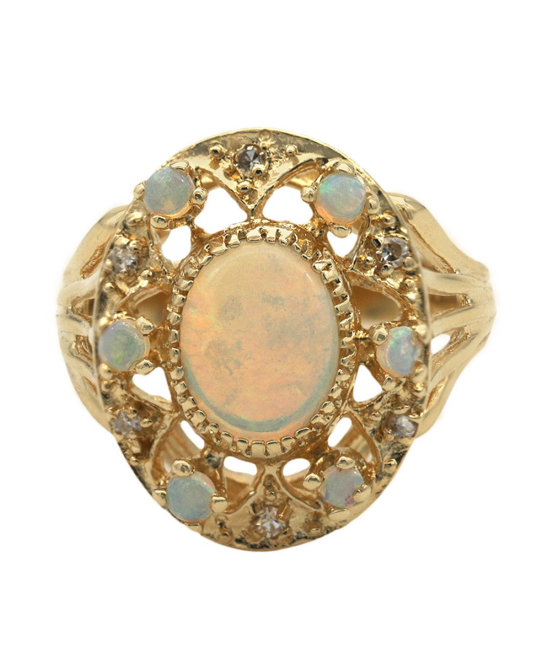Ethiopian Opal and Diamond Split Shank Ring